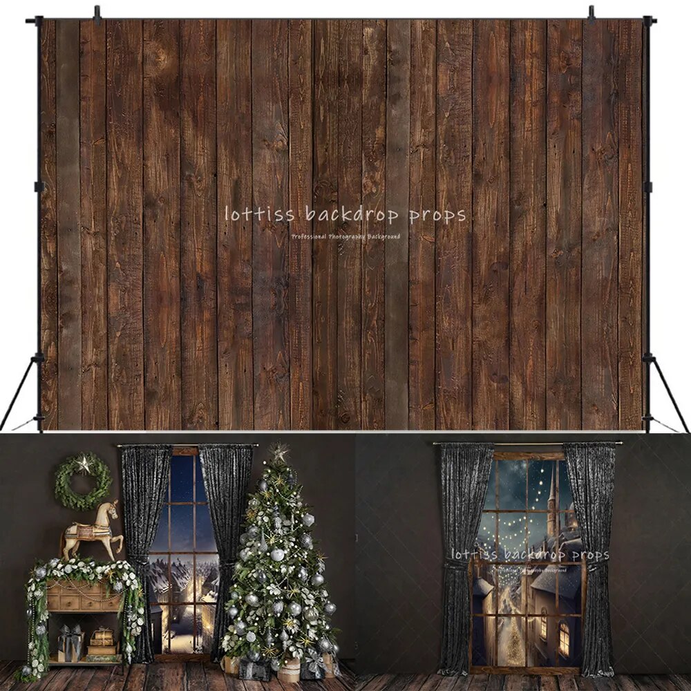 Cheerful Festivity Xmas Fireplace Backdrops Adult Portrait Kids Girl Photocall Toy Horse Window Living Room Background