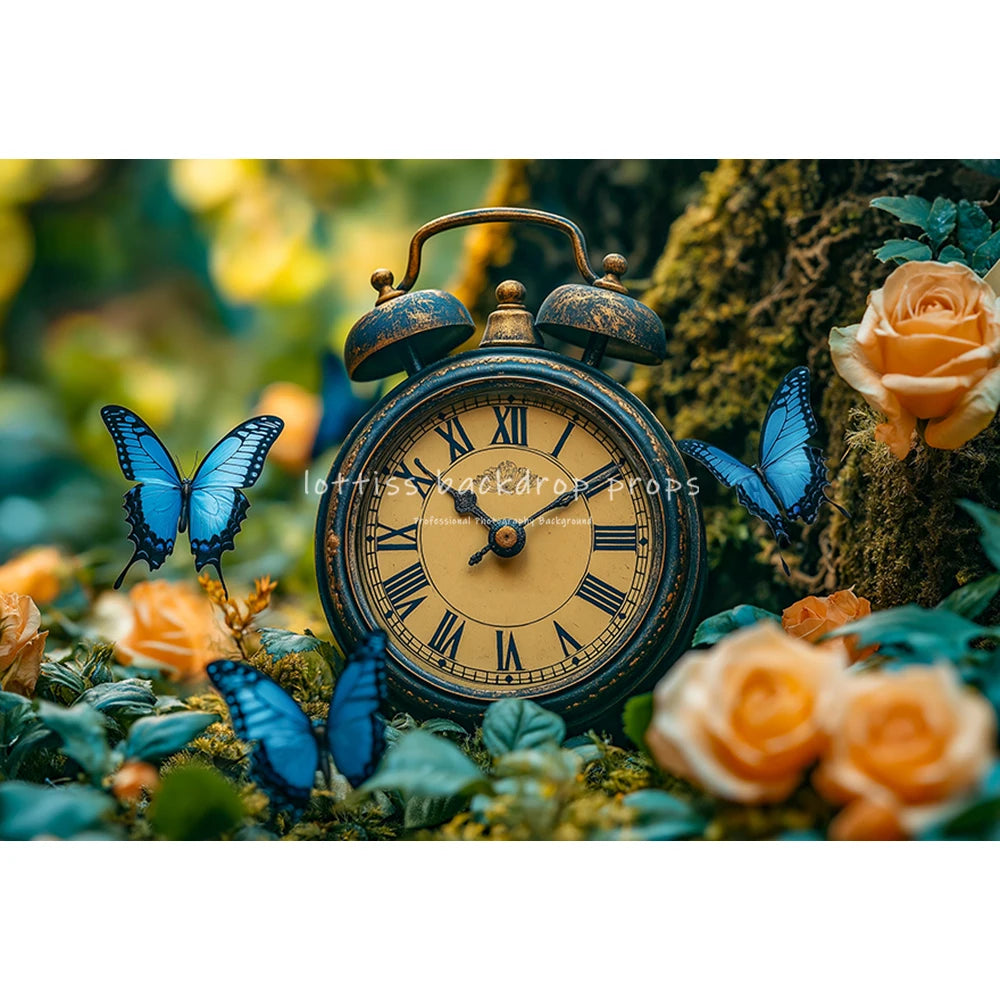 Wonderland Jungle Clock Backdrops Kids Baby Birthday Cake Smash Photocall Decors Forest Fairy Photography Backgrounds