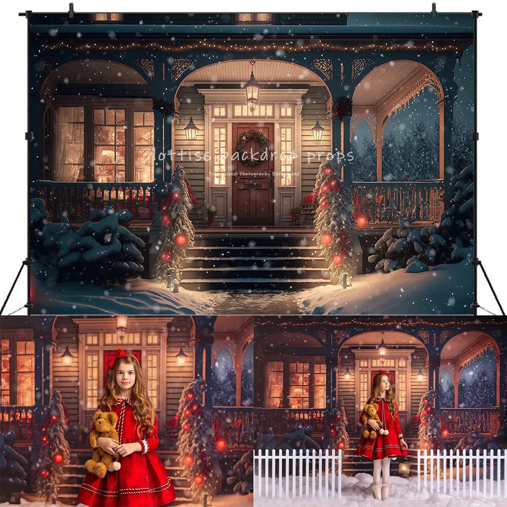 Eve of Christmas House Front Backdrops Kids Adult Photography Decors Child Baby Photocall Xmas Snowy Snowflake Background