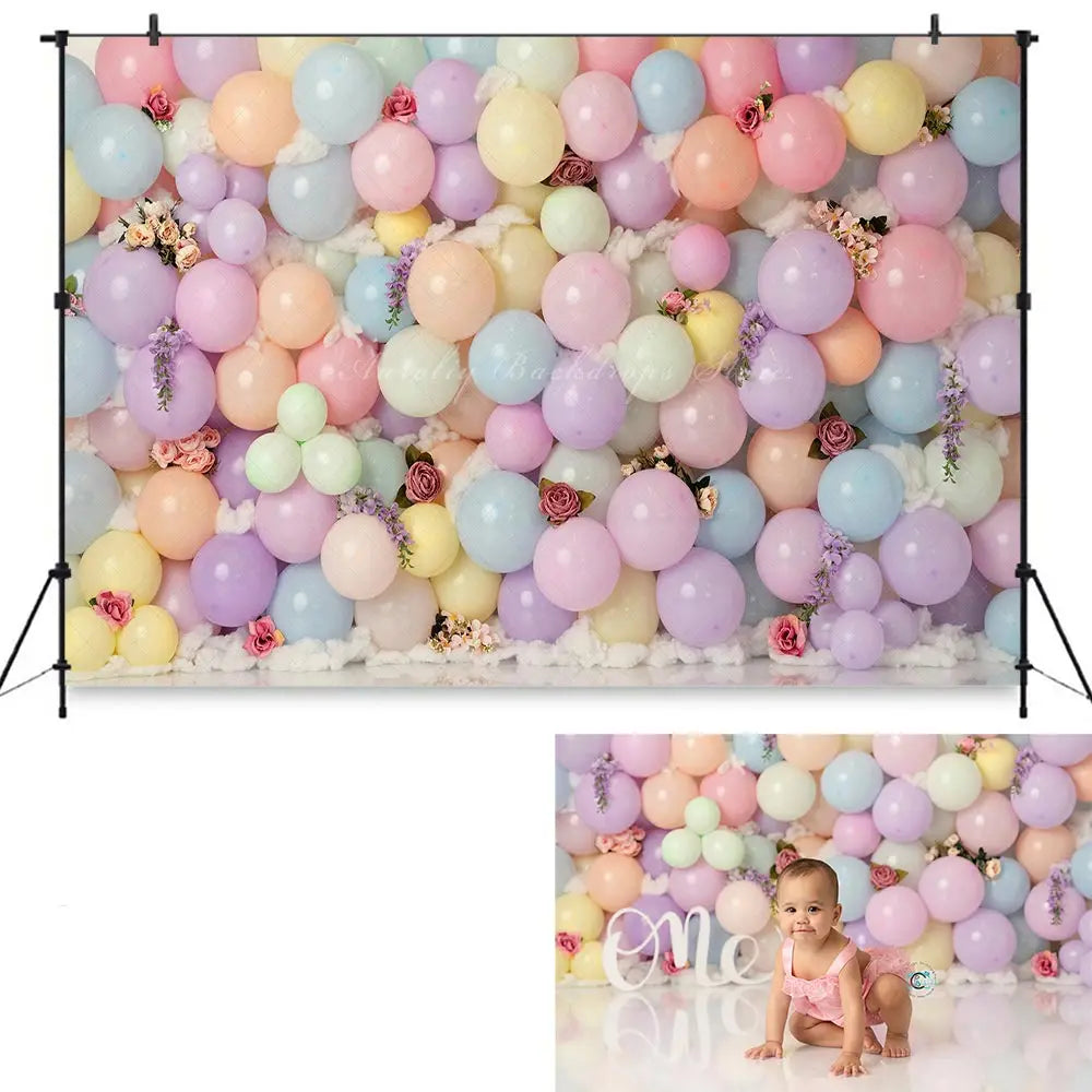 Pastel Balloon Floral Wall Photography Backdrop Kids Baby Cake Smash Photocall Decors Girls Adult Birthday Studio Backgrounds