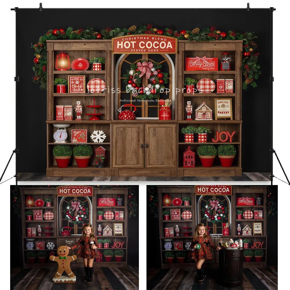 Christmas Kitchen Cupboard Backdrops Kids Photogrpahy Child Adult Family Photocall Festival Xmas Cabinet Background