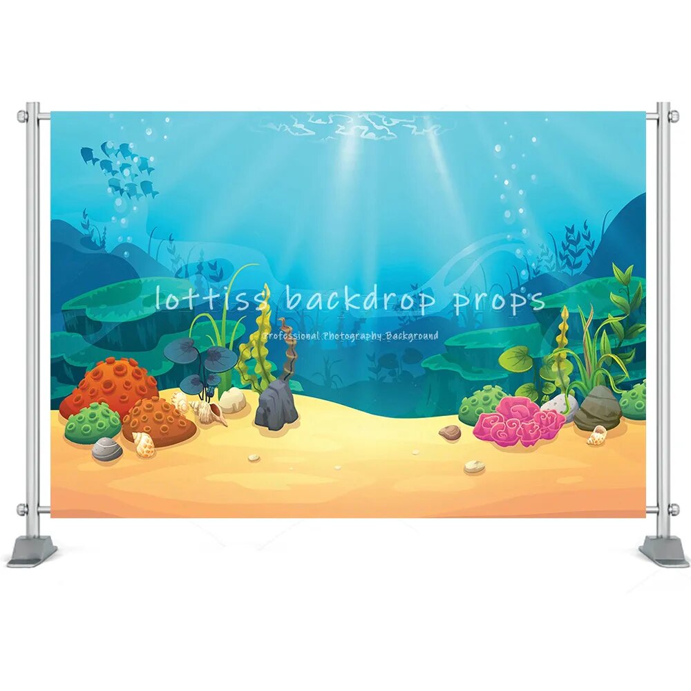 Boat Undersea Theme Backdrop Kids Cake Smash Props Fish Coral Jellyfish Captain Boy Birthday Background Baby Photostudio Props