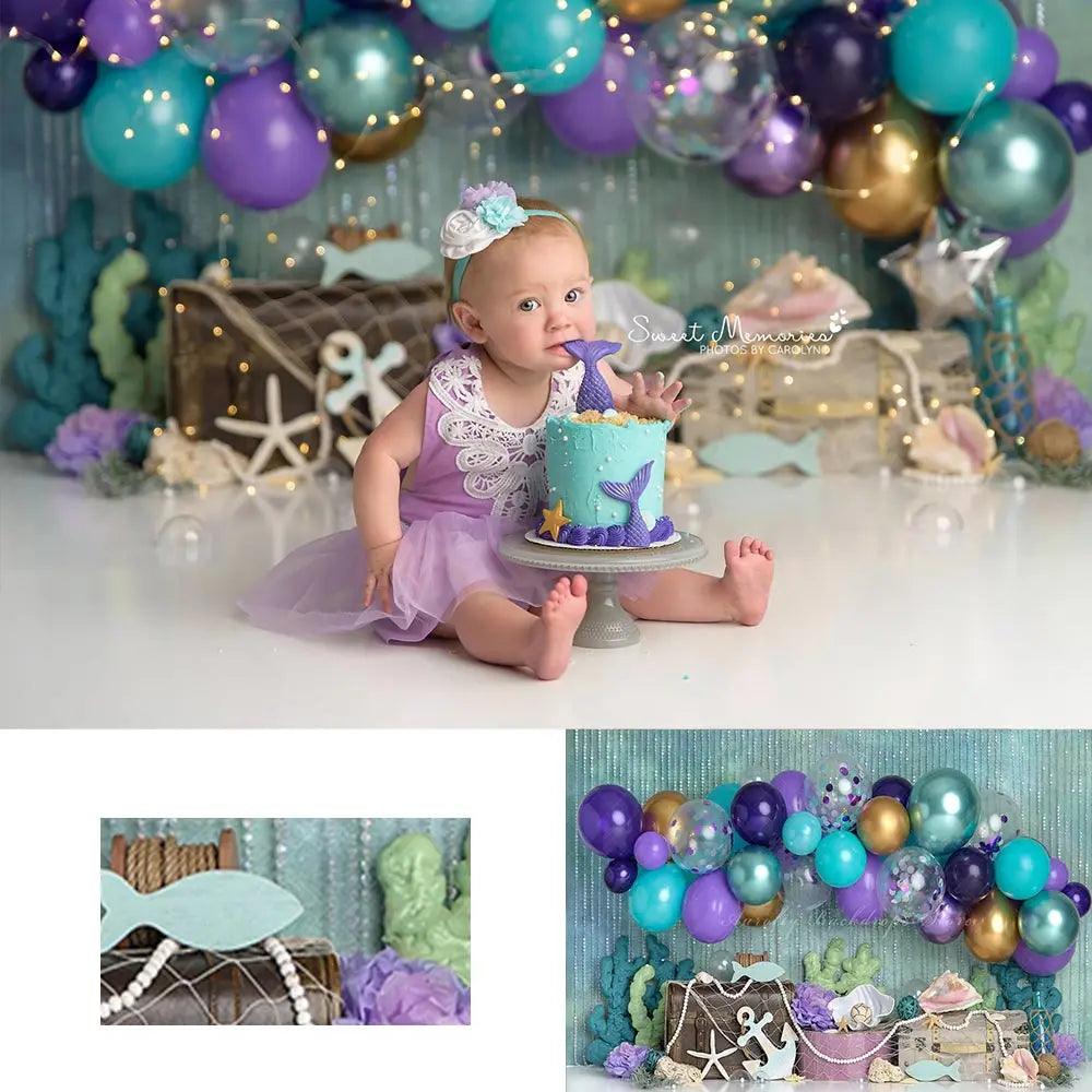 Underwater Dream Photo Backdrop Kids Baby Cake Smash Photography Props Undersea Shells Child Adult Birthday Studio Backgrounds