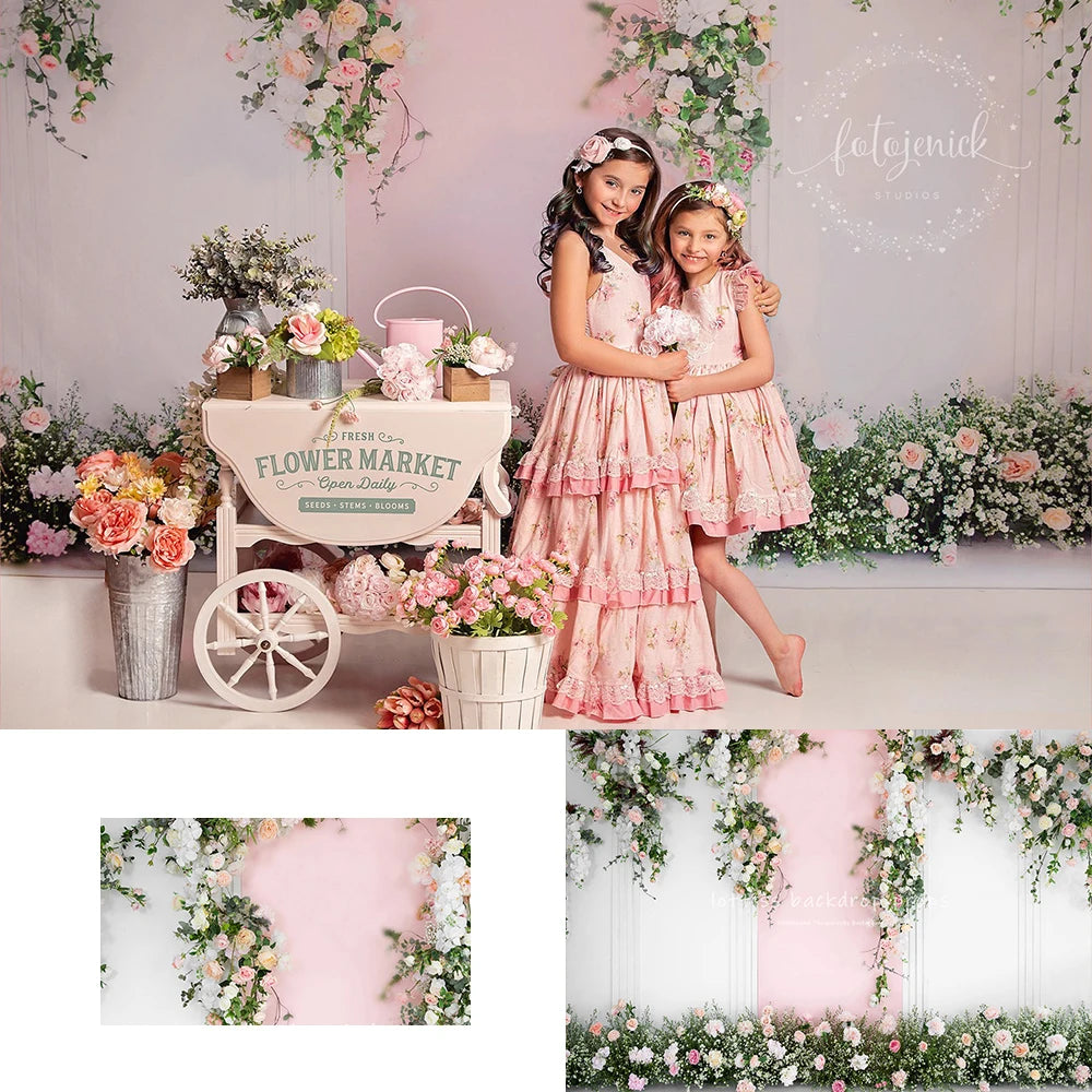 Pink Floral Curtain Backdrops Girl Kids Photography Props Child Baby Photocall Pregnant Wedding Photocall Backgrounds