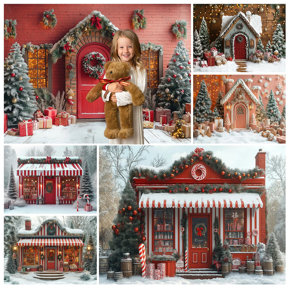 Christmas Gingerbread House Backdrops Kids Family Photography Child Baby Photocall Decors Snowflake Forest Cottage Backgrounds