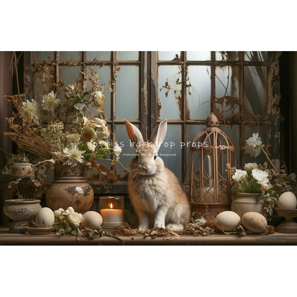 Easter Rustic Wooden Door With Bunnies Eggs And Flowers Backdrops Kids Baby Photography Child Adult Photocall Spring Backgrounds