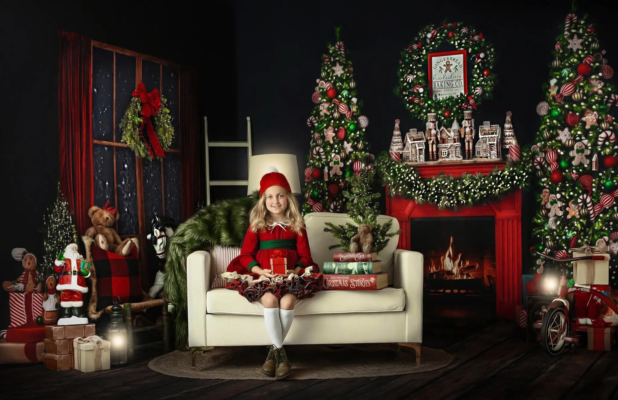 Arrière-plan de cheminée de noël en pain d'épices, Portrait d'enfants et d'adultes, pour séance photo, salon, arbres de noël, arrière-plan pour studio photo 