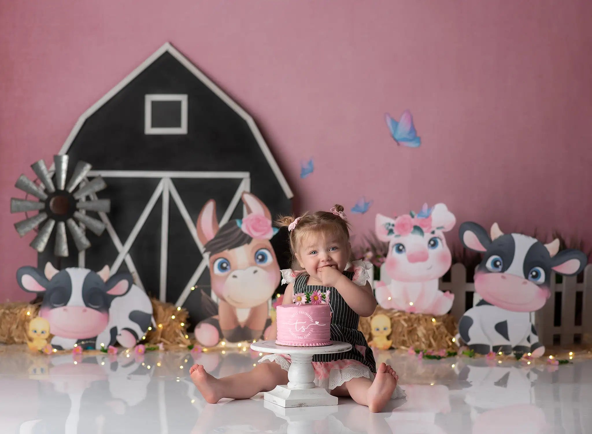 Farm Theme Backdrop Barn and Cow Kids Baby Cake Smash Photography Props Child Adult Birthday Photo Shoot Backgrounds