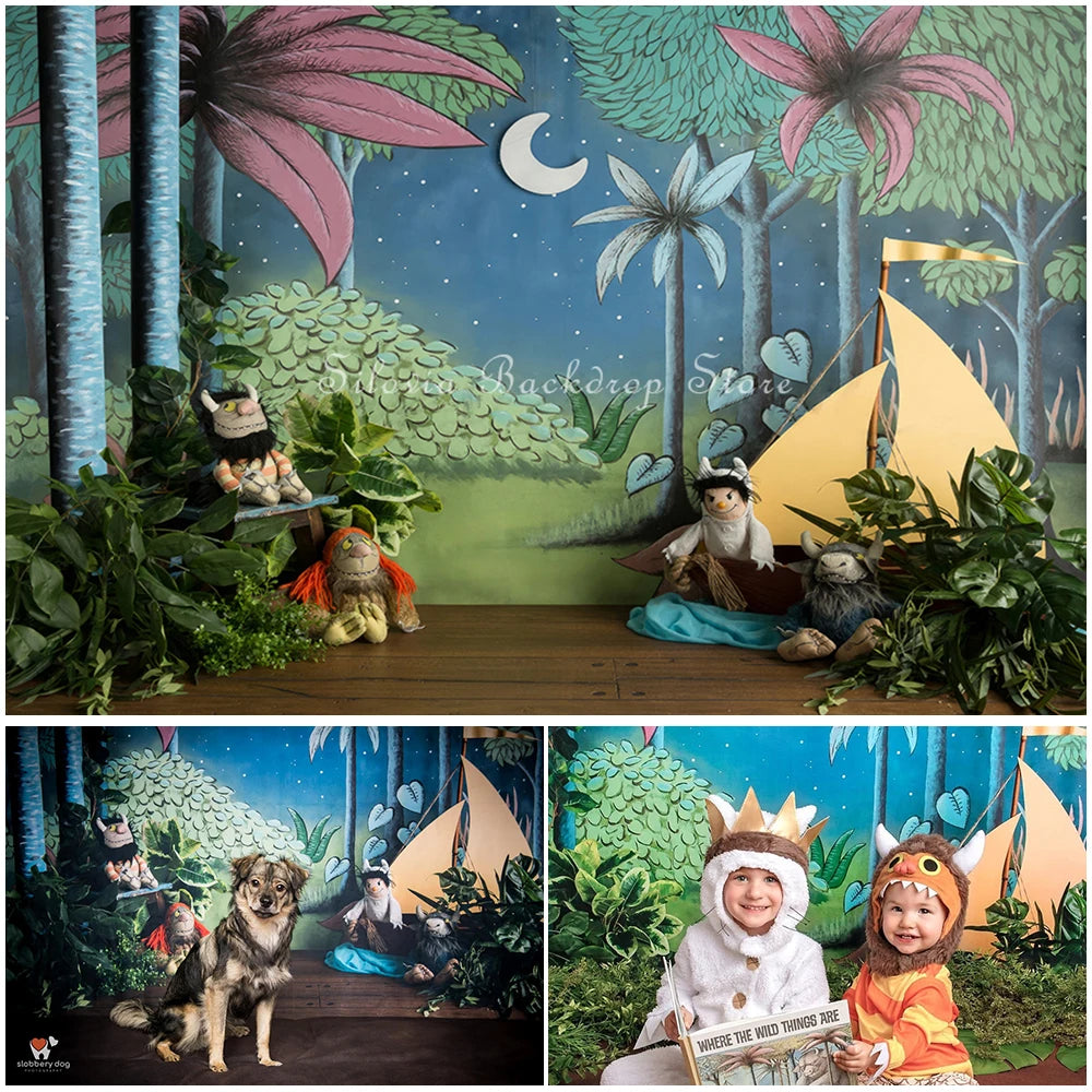 Mystic Jungle Animals Photo Background Safari Grasslands Photography Backdrop Cloth Birthday Cake Smash Photo Studio Props