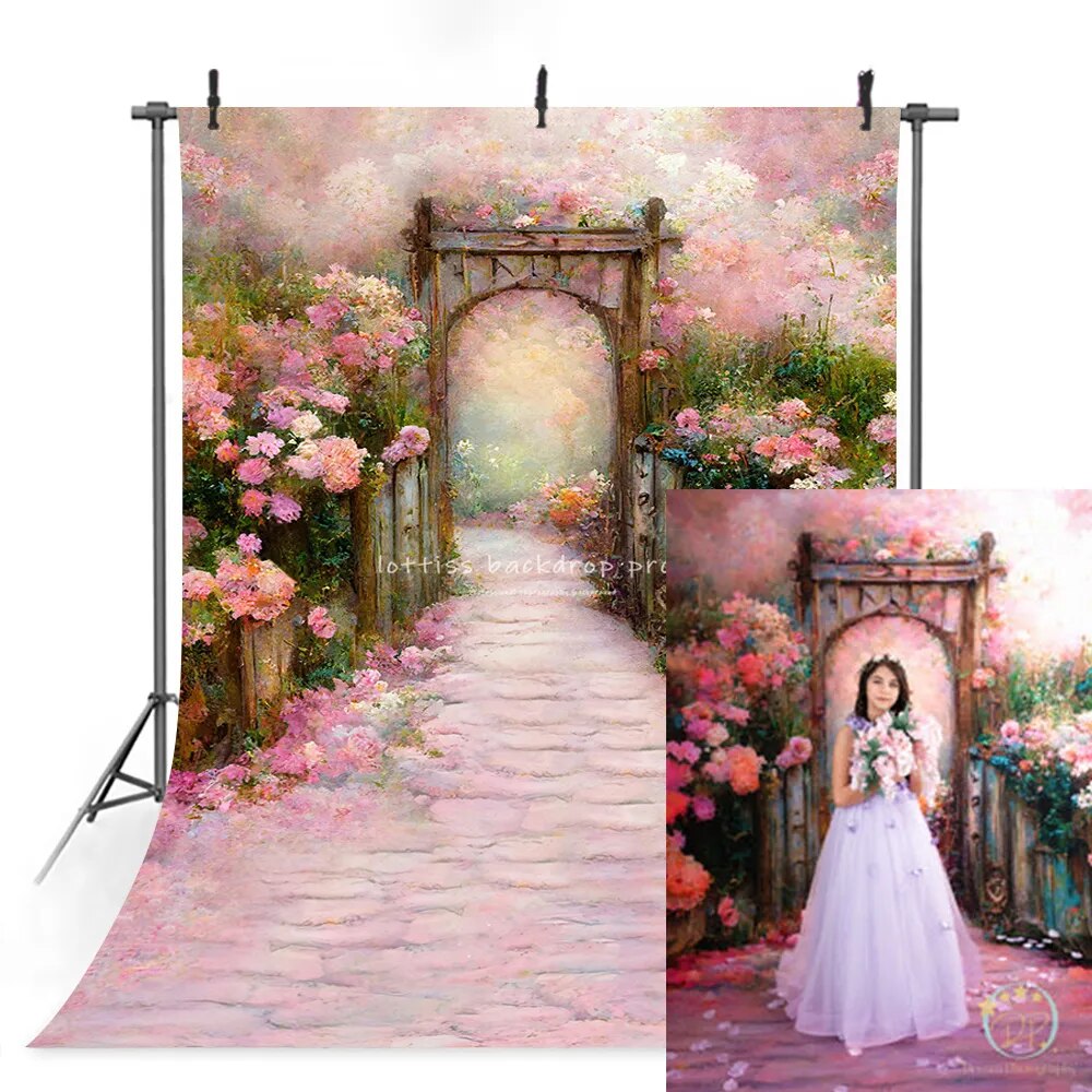 Fantasy Castle Backdrops Floral Road Kids Adult Photography Props Child Baby Birthday Flower Forest Background