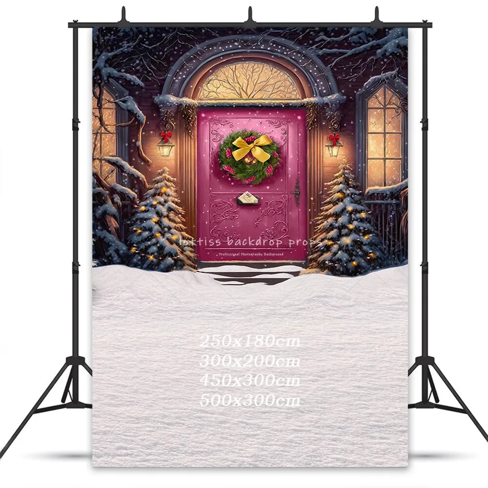 Magical Holiday Porch Backdrops Kids Baby Photography Props Child Adult Photocall Christmas Red House Door Front Background