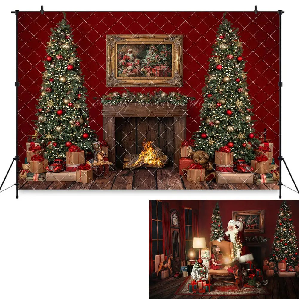 Santas Fireside Mantle Backdrop Child Adult Birthday Photo Shoot Backgrounds Kids Baby Cake Smash Photography Props