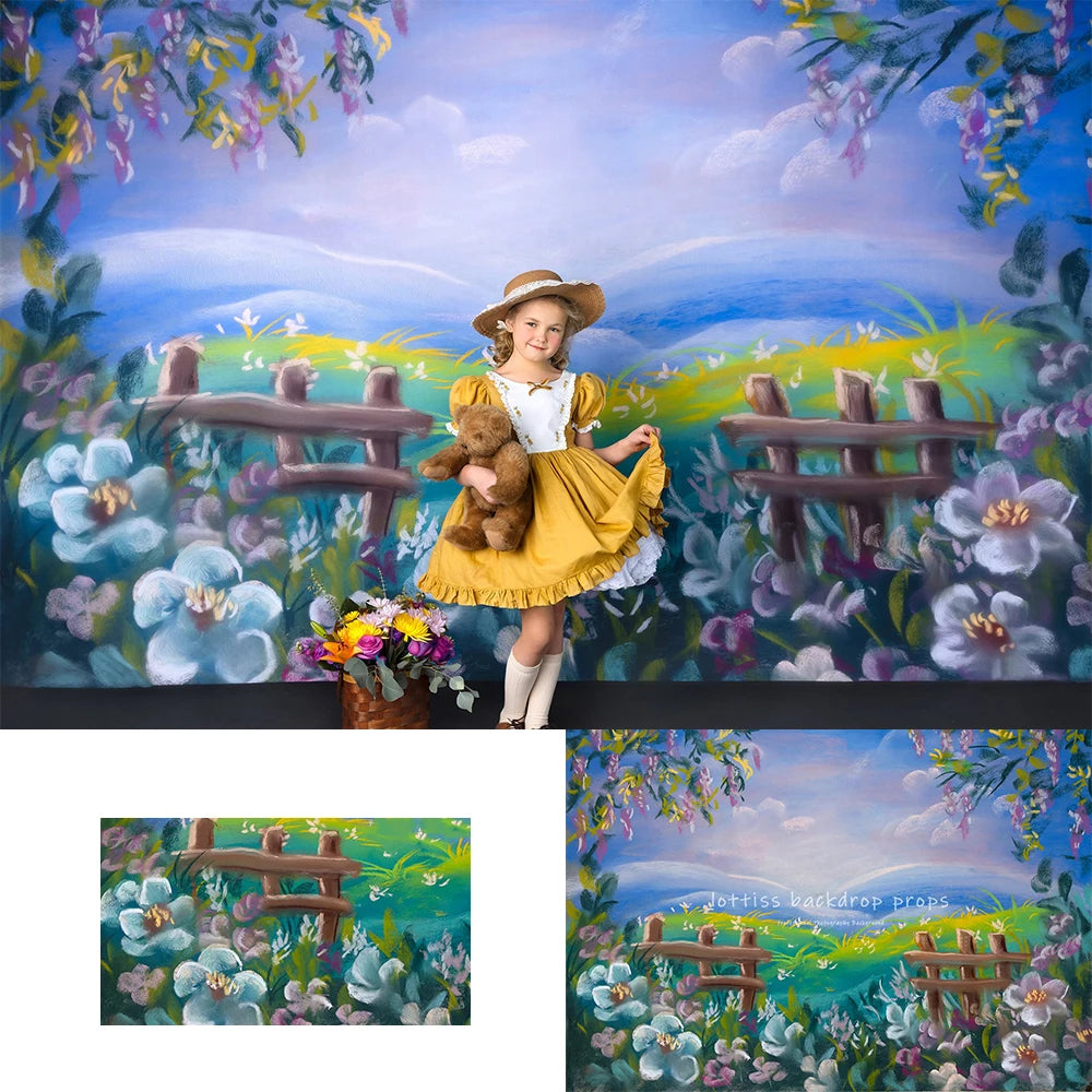 Spring Countryside View Backdrops Kids Baby Photography Child Adult Photocall Floral Garden Backgrounds