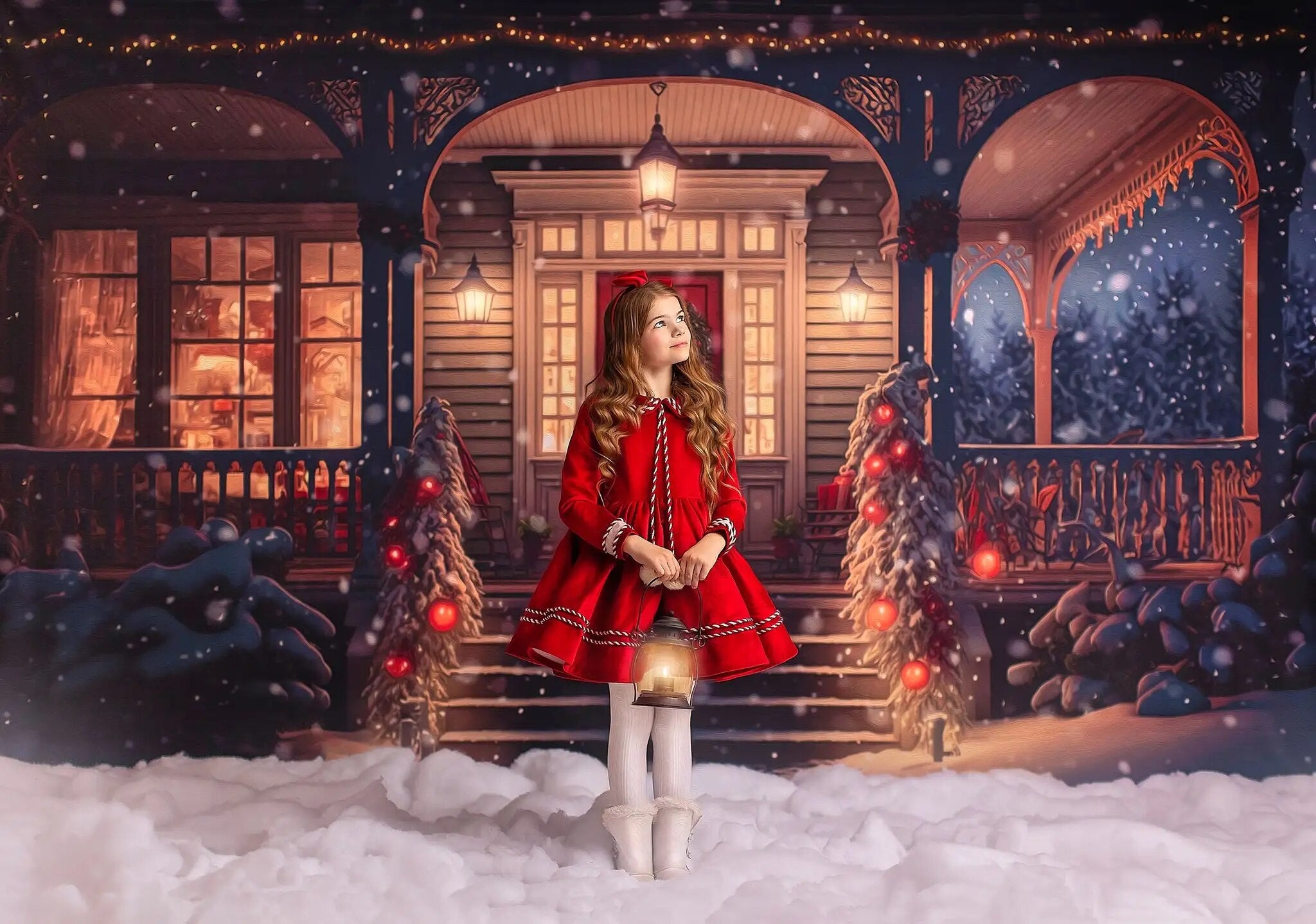 Eve of Christmas House Front Backdrops Kids Adult Photography Decors Child Baby Photocall Xmas Snowy Snowflake Background