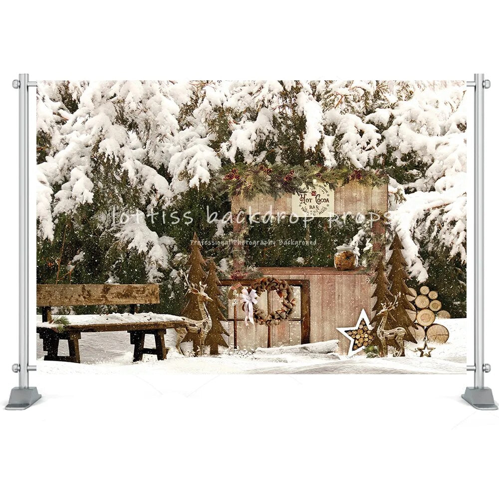 Noël hiver rue maison photographie toile de fond jouet arbre chariot couronne enfants anniversaire Portrait arrière-plan Photo Studio