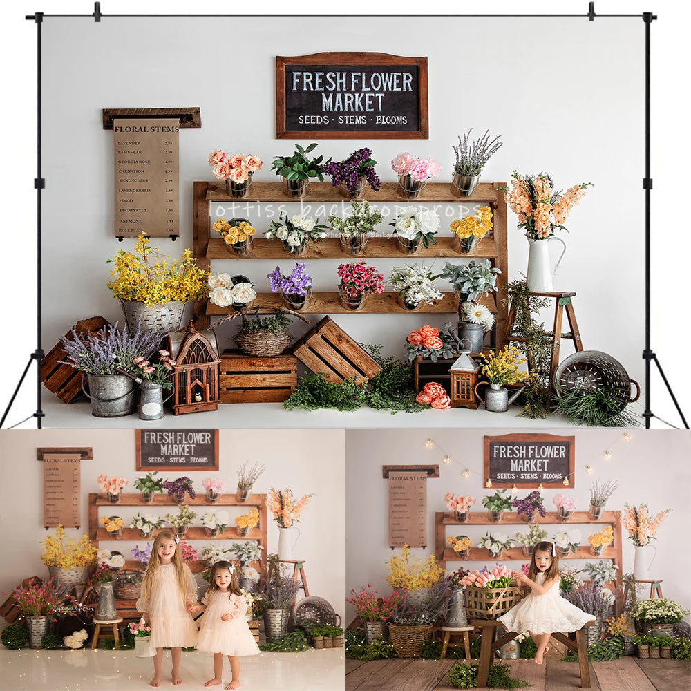 Spring Fresh Flower Market Backdrops Kids Girl Photography Child Adult Photocall Decors Sunshine Flower Cake Smash Backgrounds