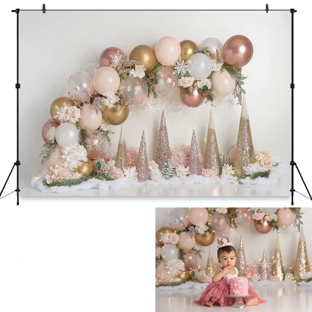 Rosegold Sparkle Delight Backdrop Kids Baby Cake Smash Photography Props Balloons Floral Child Girls Adult Studio Backgrounds