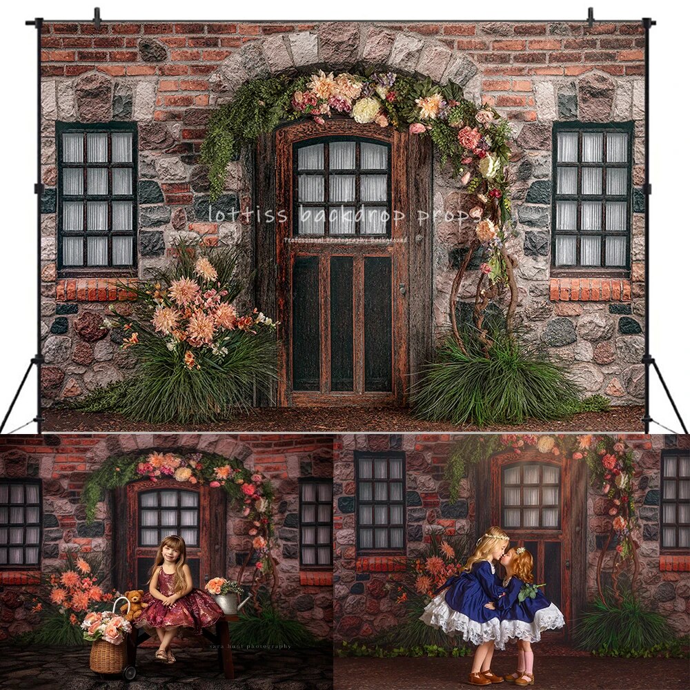 Spring House Front Backdrops Kids Girl Photography Baby Birthday Adult Flower Wall Photocall Props Garden Floral Background