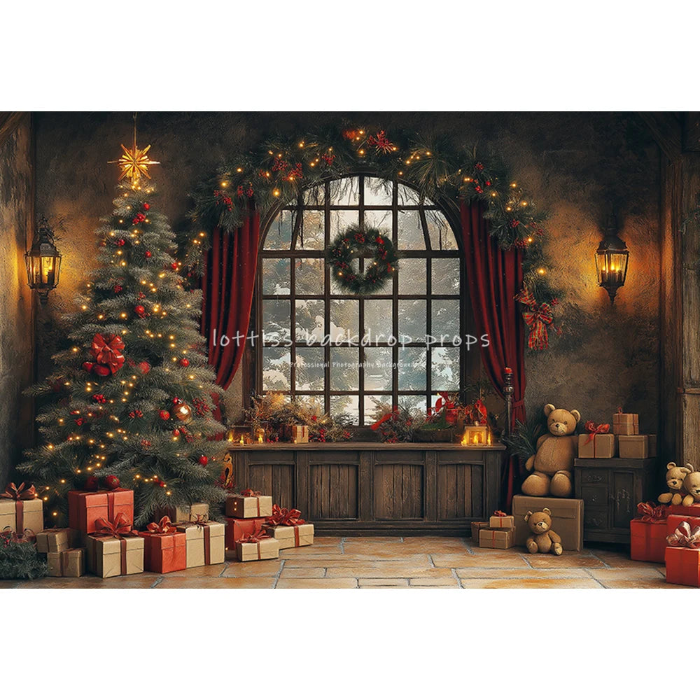 Christmas Trees Room Backdrops Kids Family Photography Child Adult Photocall Winter Fireplace Retro Cottage Backgrounds