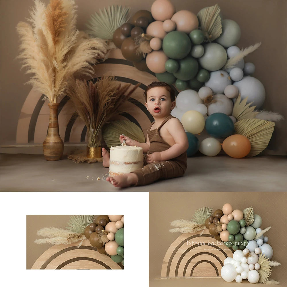 Boy Boho Rainbow Photography Backdrops Birthday Boy Kids Cake Smash Photocall Balloons Backgrounds