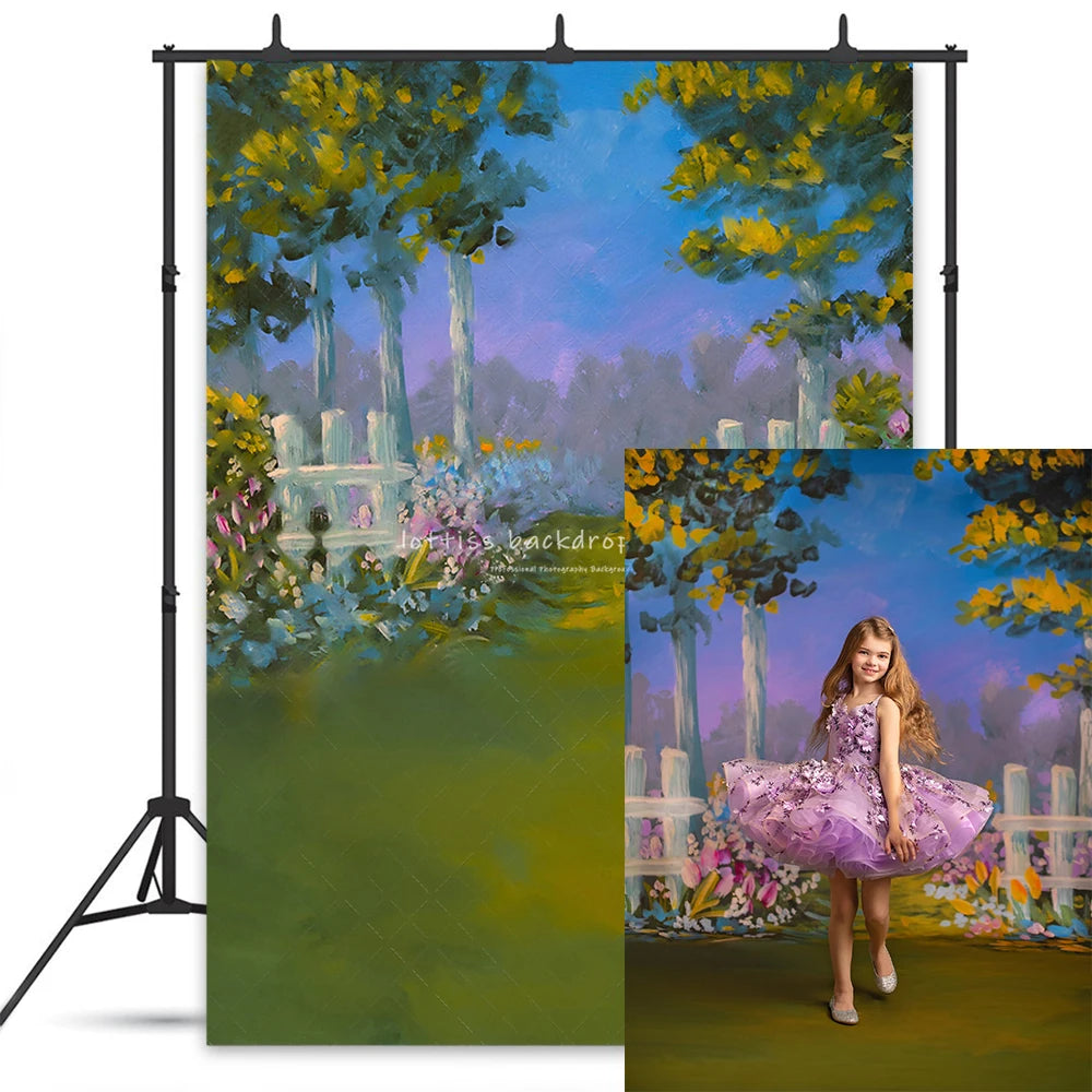 Spring Castle Backdrops Kids Baby Photography Props Child Adult Birthday  Photocall Decors Pink Floral Garden Gate Backgrounds