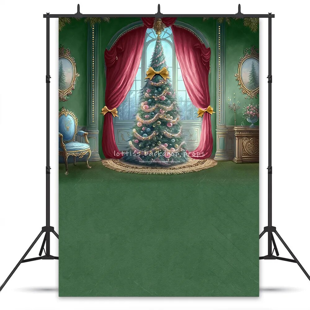 Christmas Wishes Pink Curtains Backdrops Kids Baby Photography Props Adult Child Photocall Xmas Trees Background