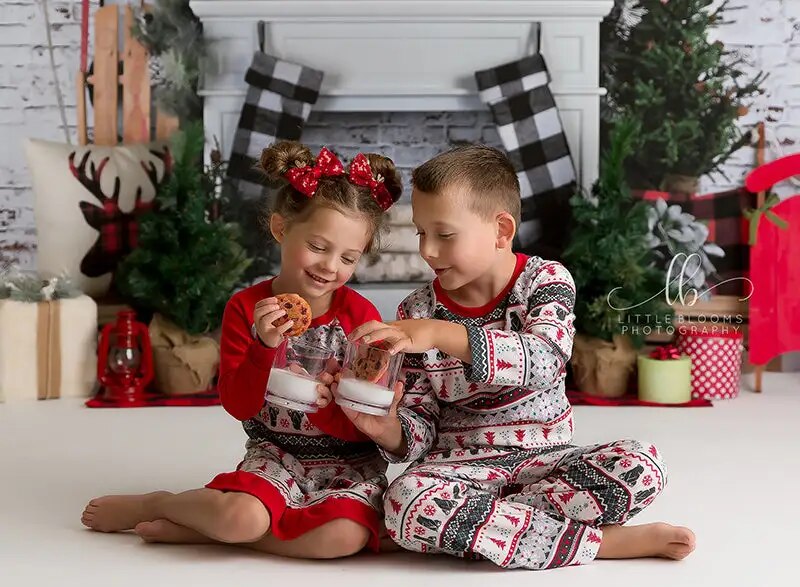 Arrière-plan de cheminée de noël à carreaux, accessoires de photographie pour enfants et adultes, studio photo, chaussettes de noël, arrière-plan de Festival d'arbres 