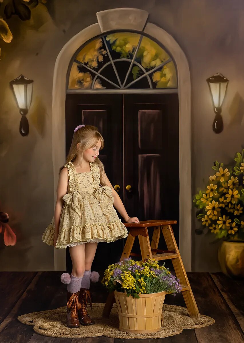 Warm Autumn House Door Backdrops Kids Adult Photography Child Baby Photocall Props Fall House Garden Front Background