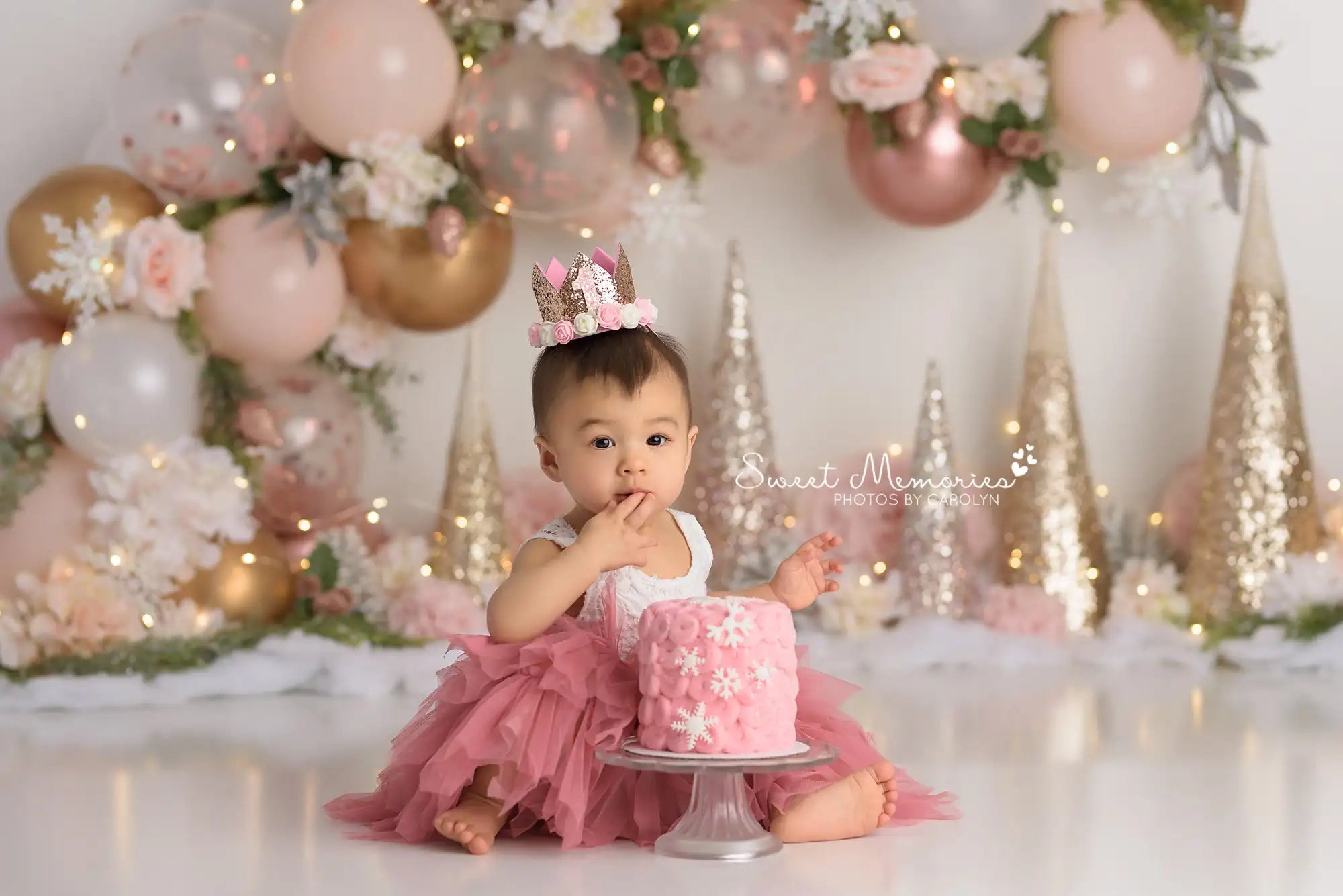 Rosegold Sparkle Delight Backdrop Kids Baby Cake Smash Photography Props Balloons Floral Child Girls Adult Studio Backgrounds