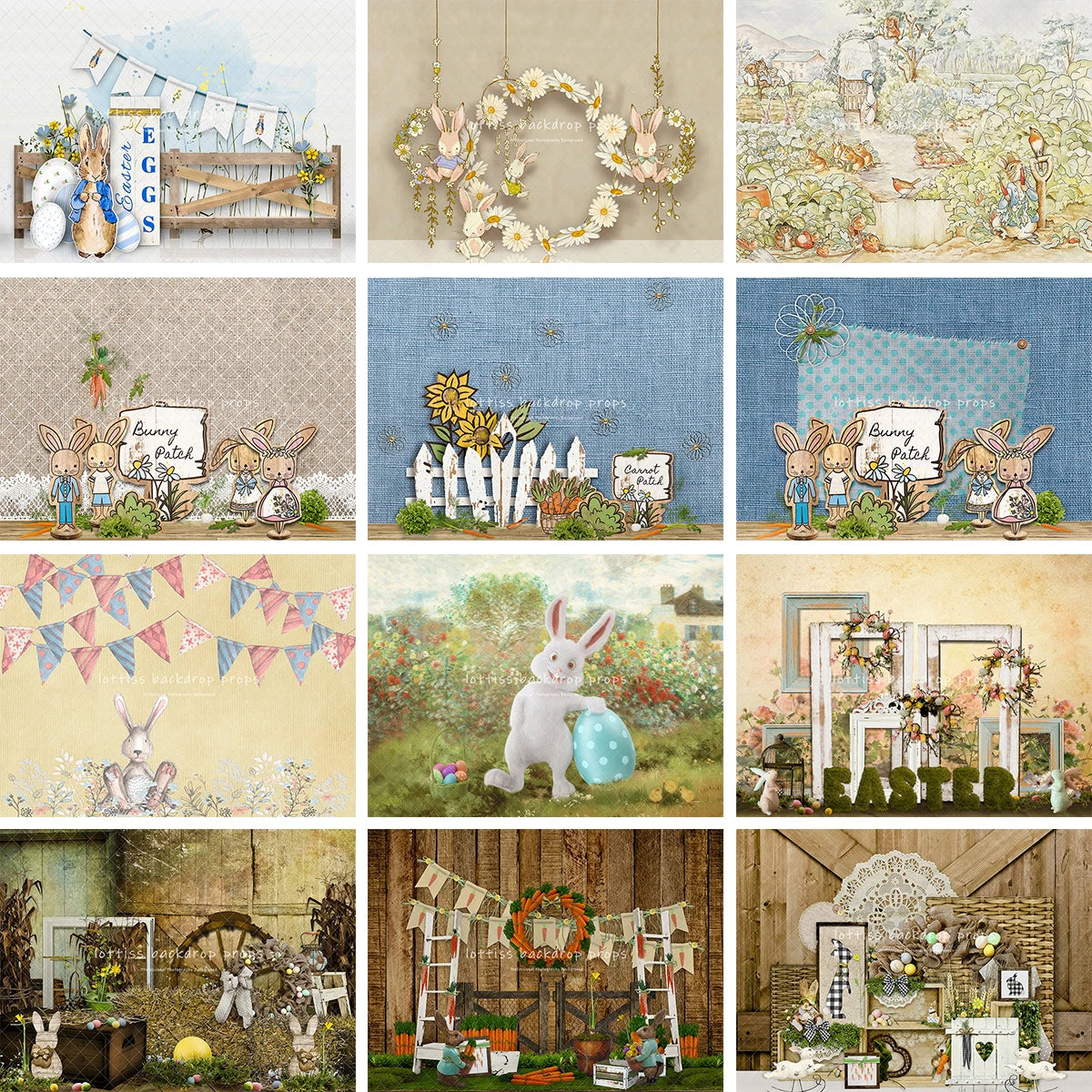 Spring Bunny Easter Backdrops Kids Baby Photography Props Child Adult Photocall Decors Farm Doors Windows Garden Backgrounds