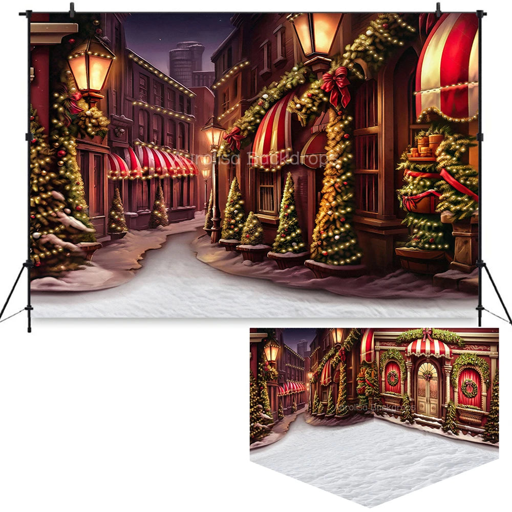 Crimson Christmas Shops Room Backdrops Kids Baby Photography Prop Child Adult Photocall Xmas Snowy Street Store Front Background