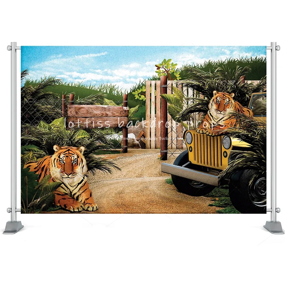 Safari Party Birthday Backdrop Photography Decoration Baby Wild Jungle Animals Party Cake Smash Decoratio Backdrop Photo Studio