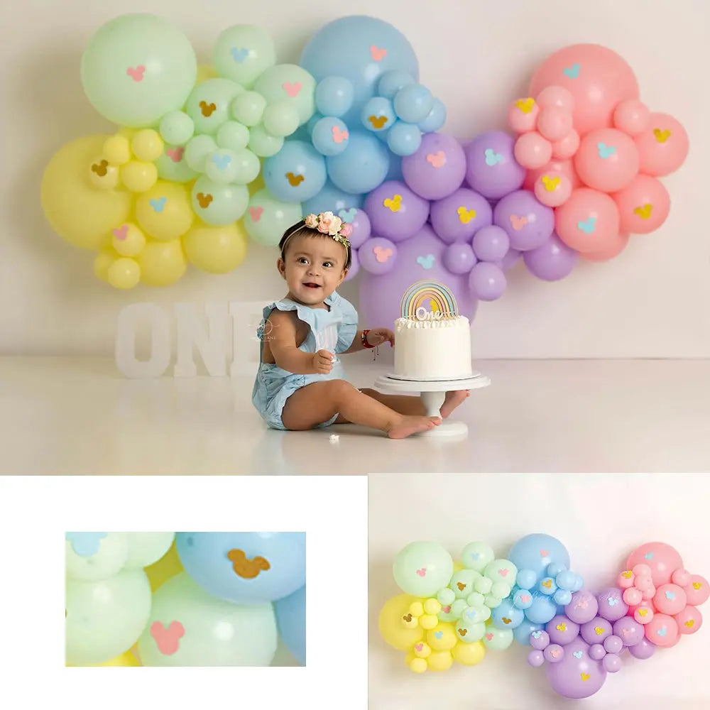 Mickey Pastel Balloons Photography Backdrop Kids Baby Cake Smash Photocall Decors Child Adult Birthday Photo Shoot Backgrounds