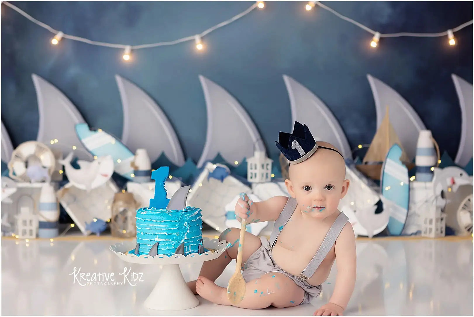 Shark Boat Backdrops Kids Boy Photography Props Child Baby Birthday Cake Smash Photocall Decors Sea Ship Captain Backgrounds