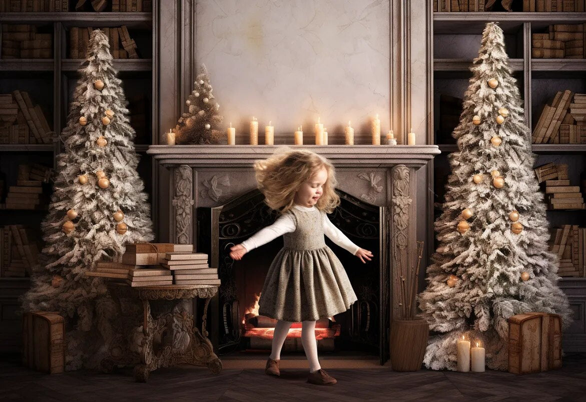 Christmas Burning Fireplace Backdrops Kids Baby Photography Adult Child Photocall Props Living Room Xmas Trees Backgroundm