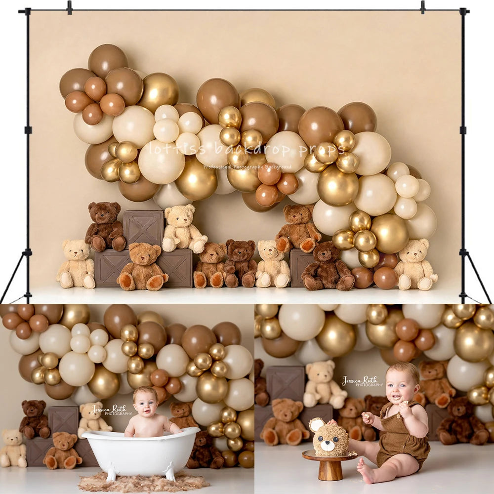 Bears Balloons Backdrops Kids Baby Birthday Cake Smash Photocall Child Adult Photography Backgrounds