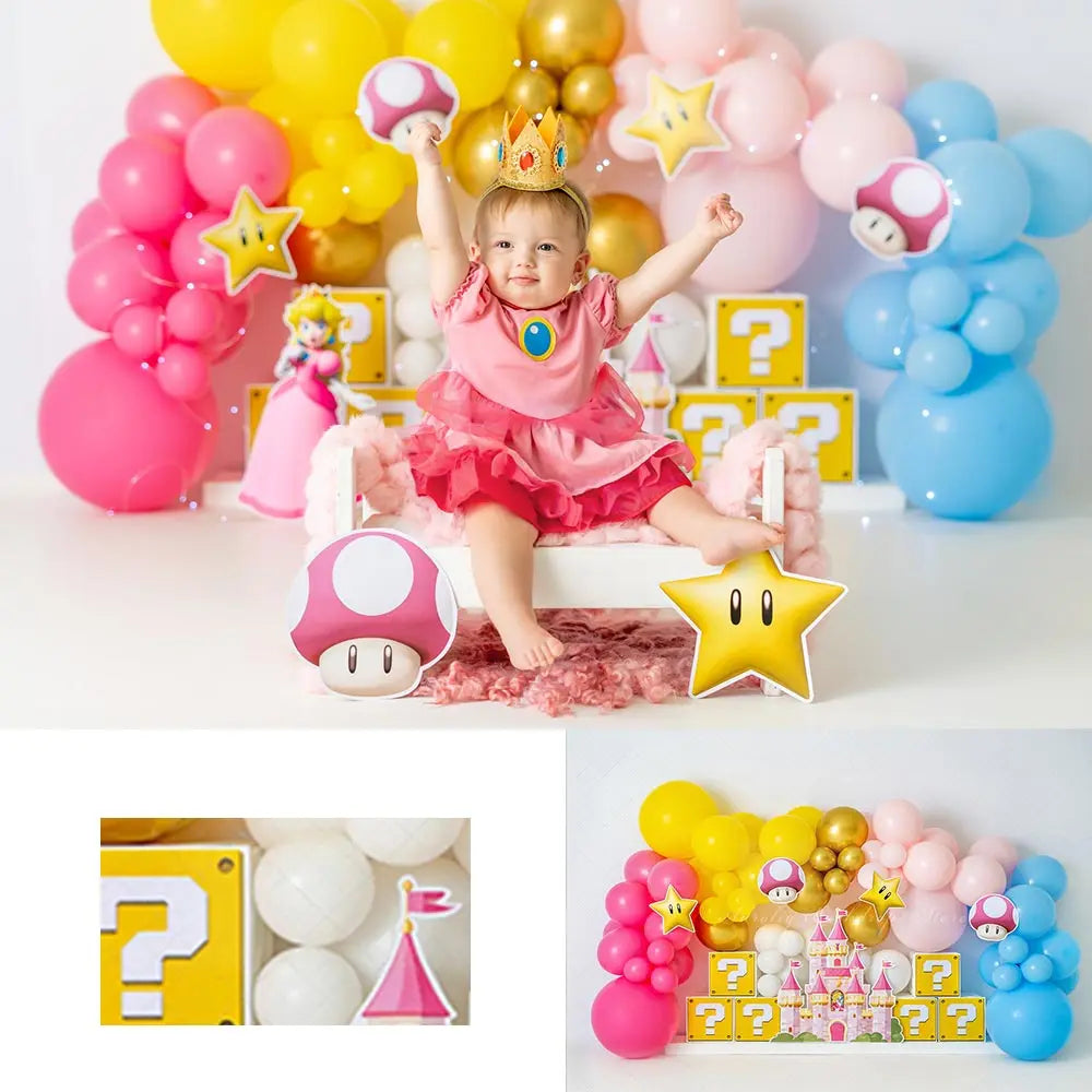 Princess Castle Balloons Garland Backdrop Kids Baby Cake Smash Photocall Decors Child Girls Adult Birthday Studio Backgrounds