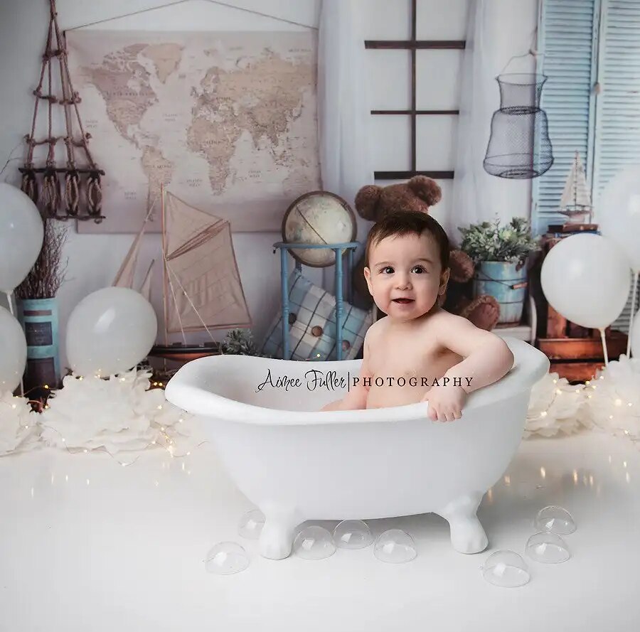 Tiny Traveler Backdrops Kids Baby Cake Smash Birthday Photography Props Child Photocall Travel Adventure Background