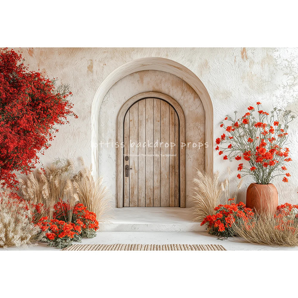 Garden Wooden Doors Backdrops Kids Baby Photography Child Cake Smash Woman Photocall Decors Spring Backgrounds