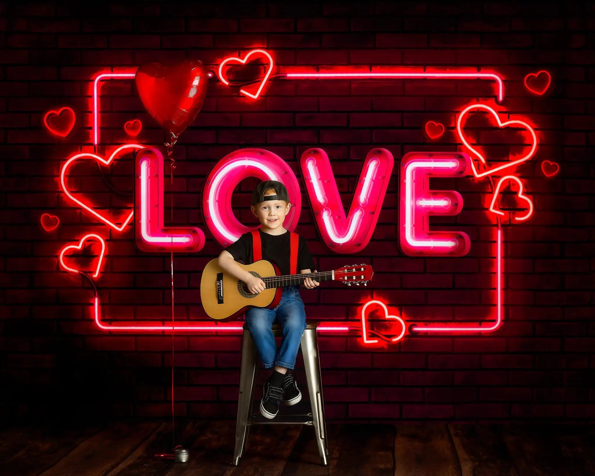 Neon Love Valentine's Day Backdrops Kids Baby Photography Props Child Adult Photocall Deocrs Pink Balloons Valentine Backgrounds