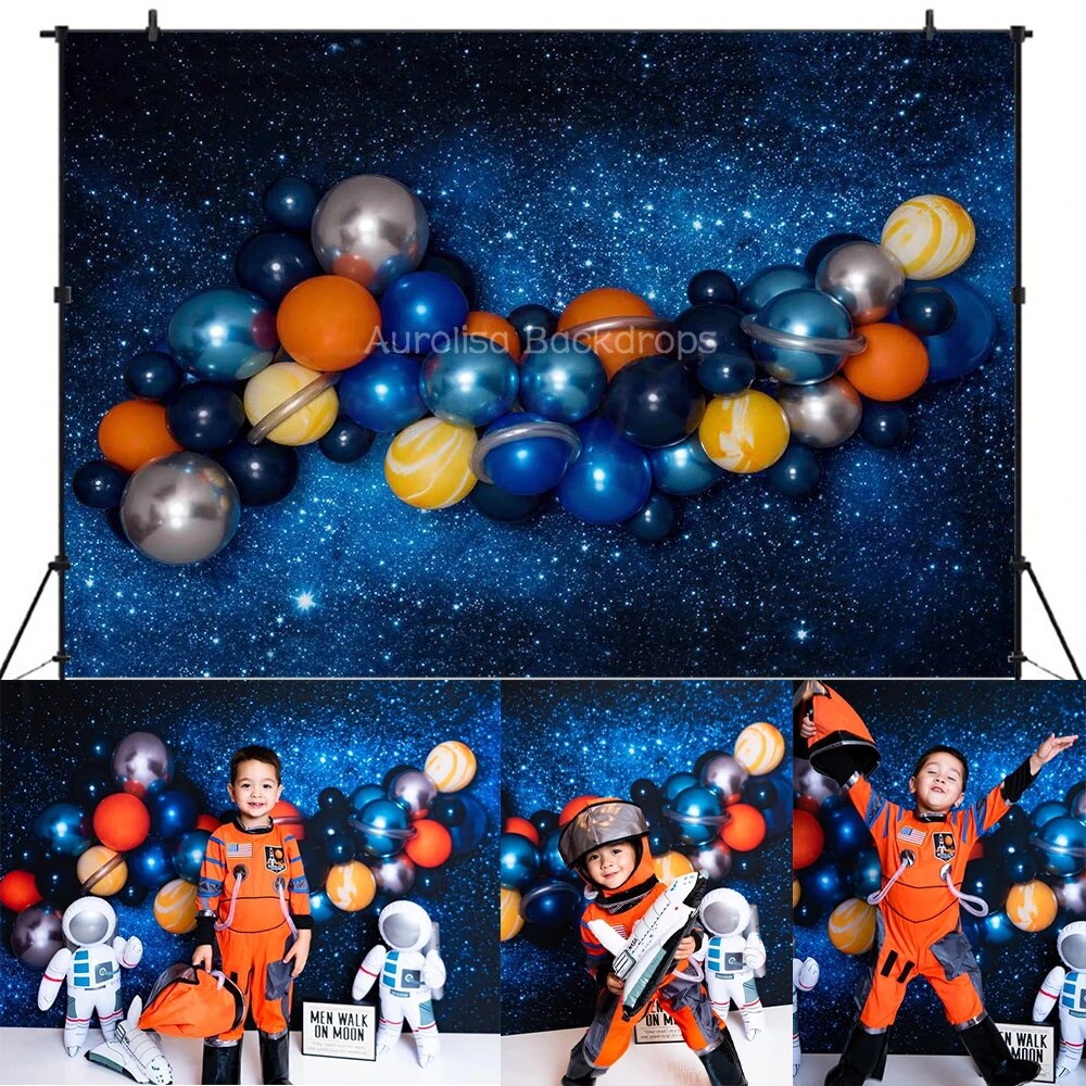 Space Astronaut Backdrops Kids Baby Photography Props Child Birthday Cake Smash Decors Universe Spaceship Background