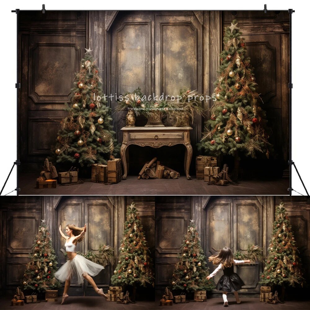 Christmas Fireplace Backdrops Kids Adult Photography Props Child Baby Photocall Decors Xmas Trees Gifts Box Festival Background