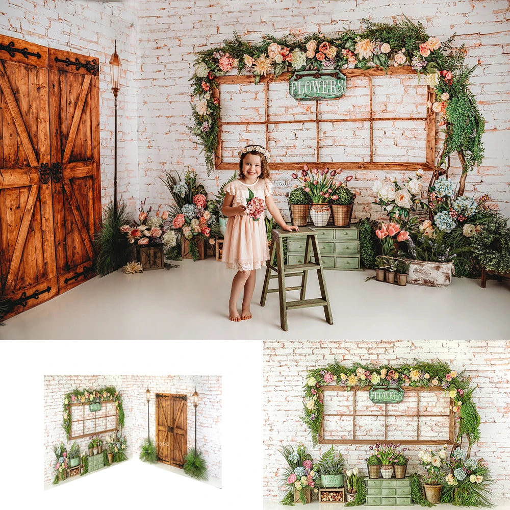 Spring Floral Windows Doors Backdrops Kids Girl Photography Pregnant Woman Baby Photocall Garden Plants Decors Background