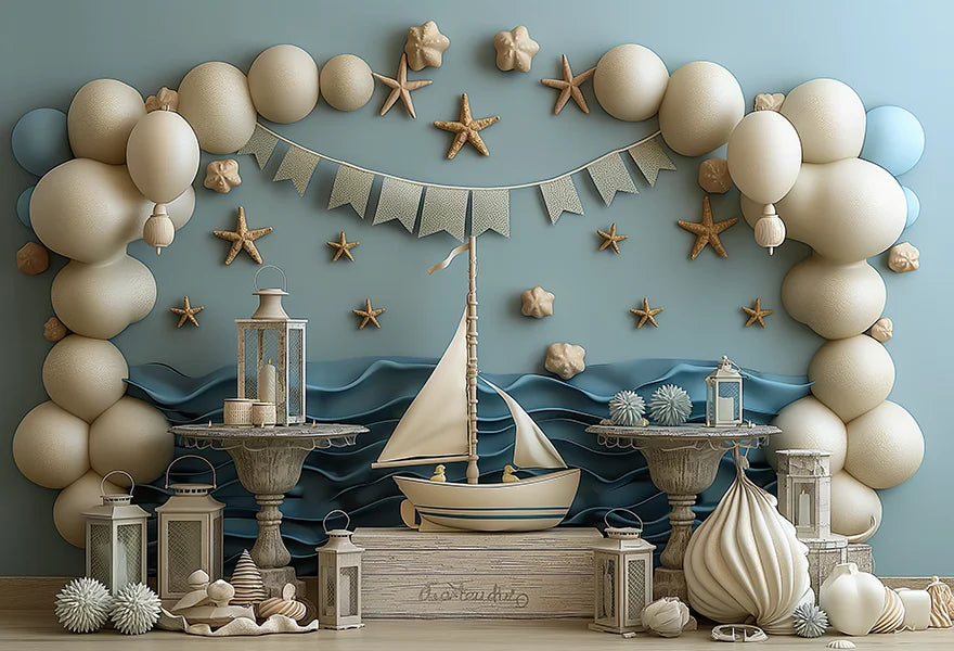 Undersea Photograaphy Backdrop Kids Baby Cake Smash Photocall Decors Sailboat and Shell Child Adult Photo Studio Backgrounds