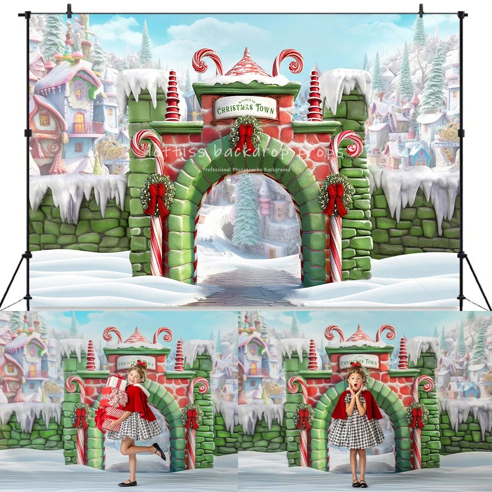 Welcome to Whoville Christmas Town Backdrops Kids Baby Photography Child Adult Photocall Xmas Snowy Castle Background