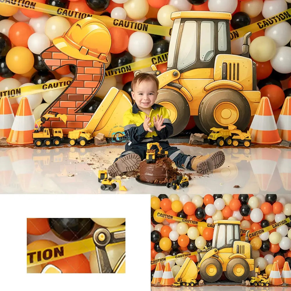 Traffic Theme Birthday Backdrop Big Digger Construction Zone Kids Baby Cake Smash Photography Props Girl Adult Studio Background