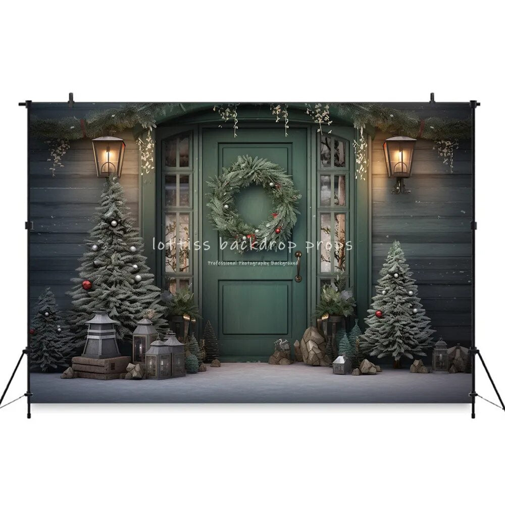 Christmas Store Front Backdrops Kids Family Photogrpahy Baby Child Photocall Props Xmas Snowy Streets Lights Background