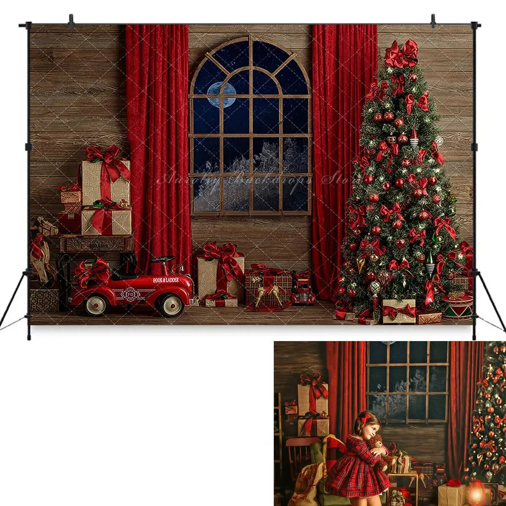 Christmas Night Photography Backdrop Kids Baby Cake Smash Photocall Decors Window Curtain Child Adult Photo Backgrounds