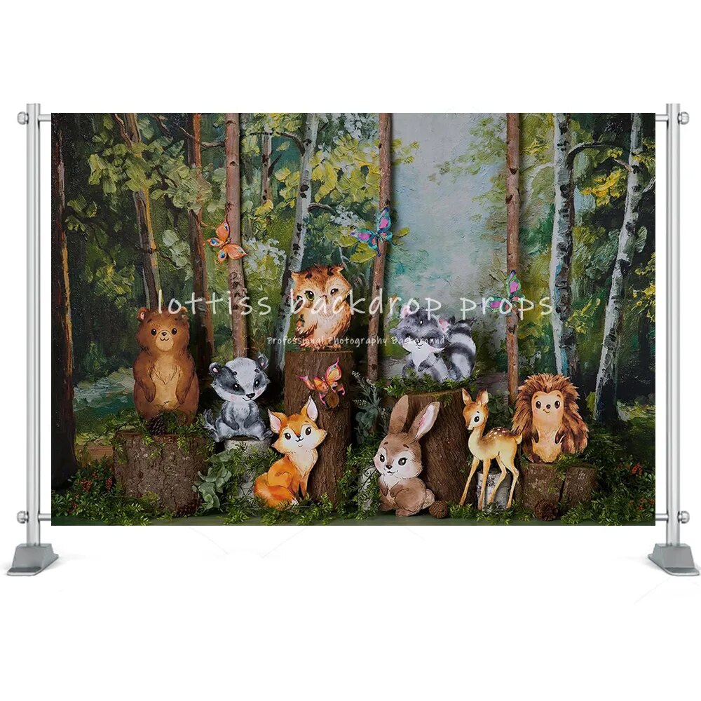 Exploration du Safari toile de fond enfants bébé gâteau Smash photographie enfant adulte Photocall accessoires forêt animaux fond