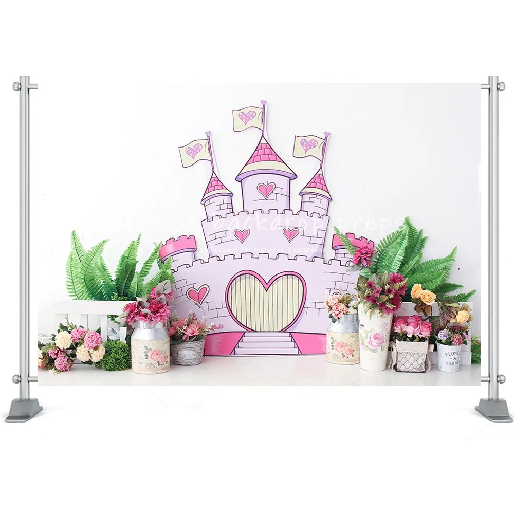 Arrière-plan de château romantique, accessoires de fête d'anniversaire pour enfants, princesse, photographie de bébé, licorne, chariot, gâteau pour fille, arrière-plan Smash 